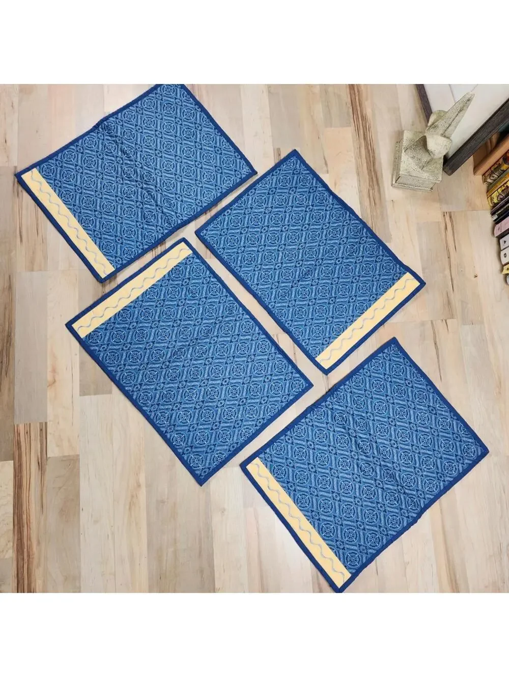Quilted Placemats Set of 4 Embroidered Butterfly Floral Blue Yellow Handmade